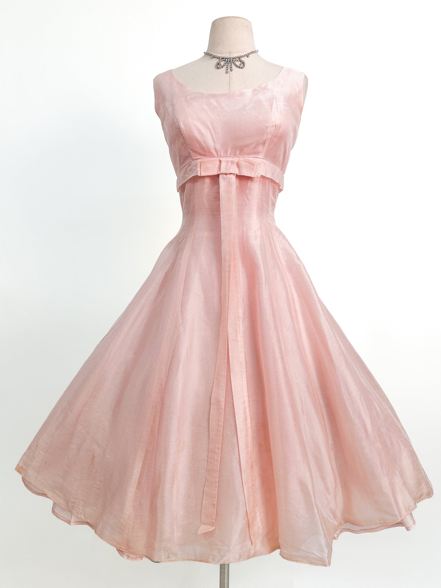 1950s Pretty in Soft Pink Organza Party Dress / Small