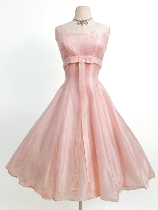 1950s Pretty in Soft Pink Organza Party Dress / Small