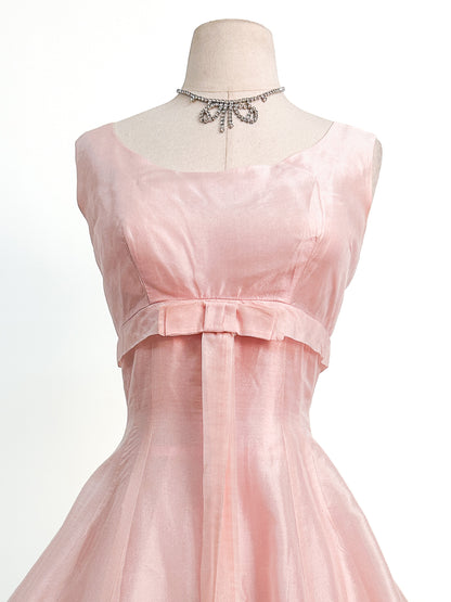 1950s Pretty in Soft Pink Organza Party Dress / Small