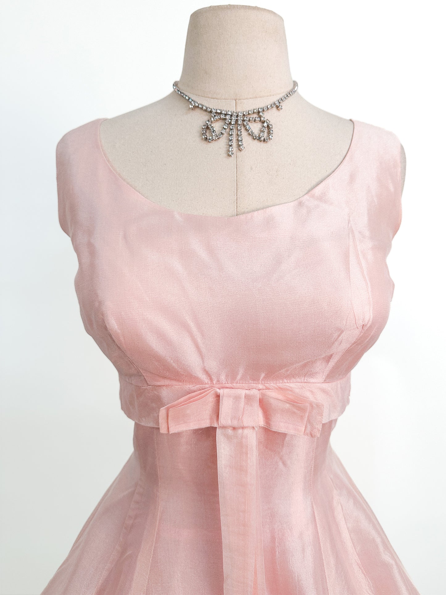 1950s Pretty in Soft Pink Organza Party Dress / Small