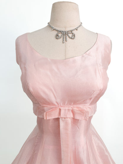1950s Pretty in Soft Pink Organza Party Dress / Small