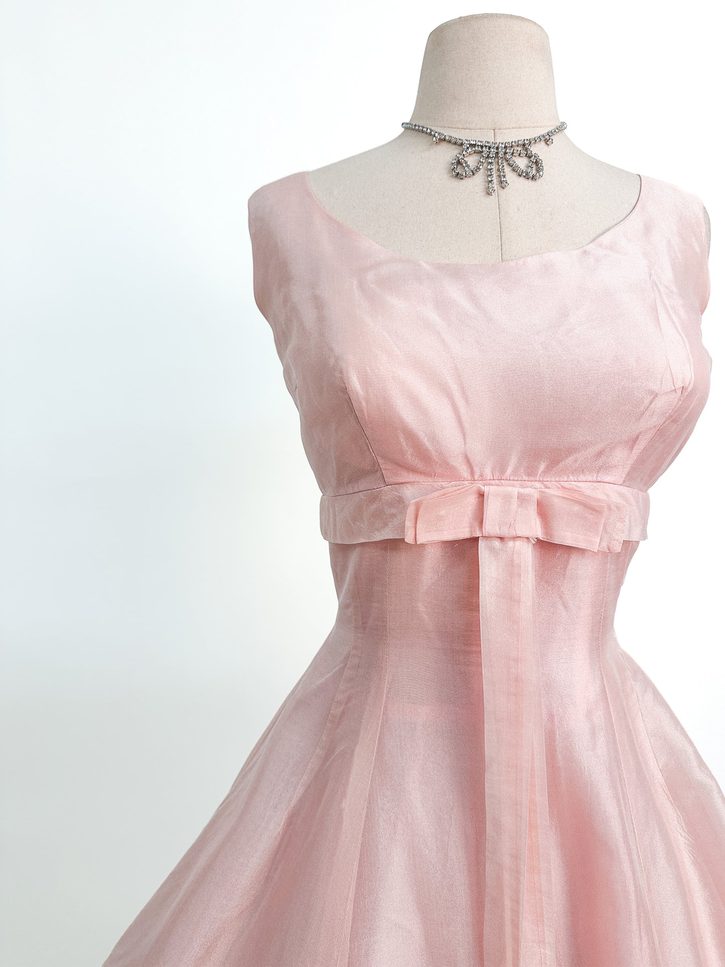 1950s Pretty in Soft Pink Organza Party Dress / Small