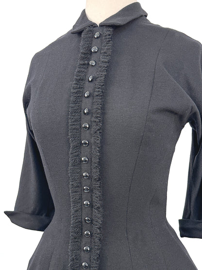 1950s Black Knit Winter Dress by Suzy Perette / Waist 28