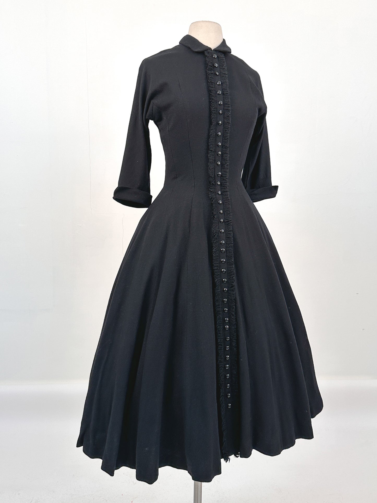 1950s Black Knit Winter Dress by Suzy Perette / Waist 28