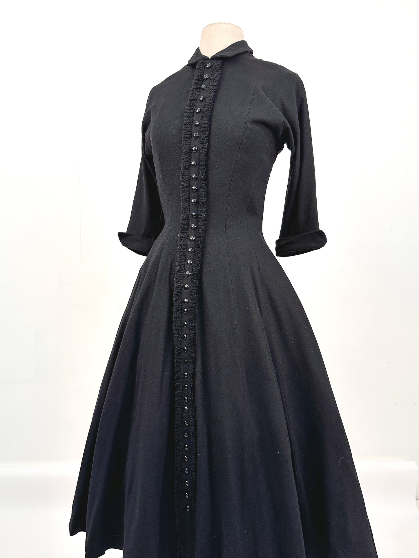 1950s Black Knit Winter Dress by Suzy Perette / Waist 28