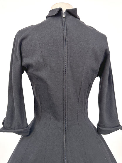 1950s Black Knit Winter Dress by Suzy Perette / Waist 28