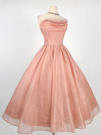 1950s Shimmery Mauve Organza and Tulle Gown / Waist 27