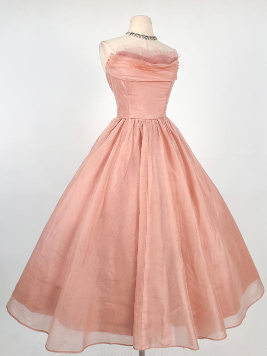 1950s Shimmery Mauve Organza and Tulle Gown / Waist 27