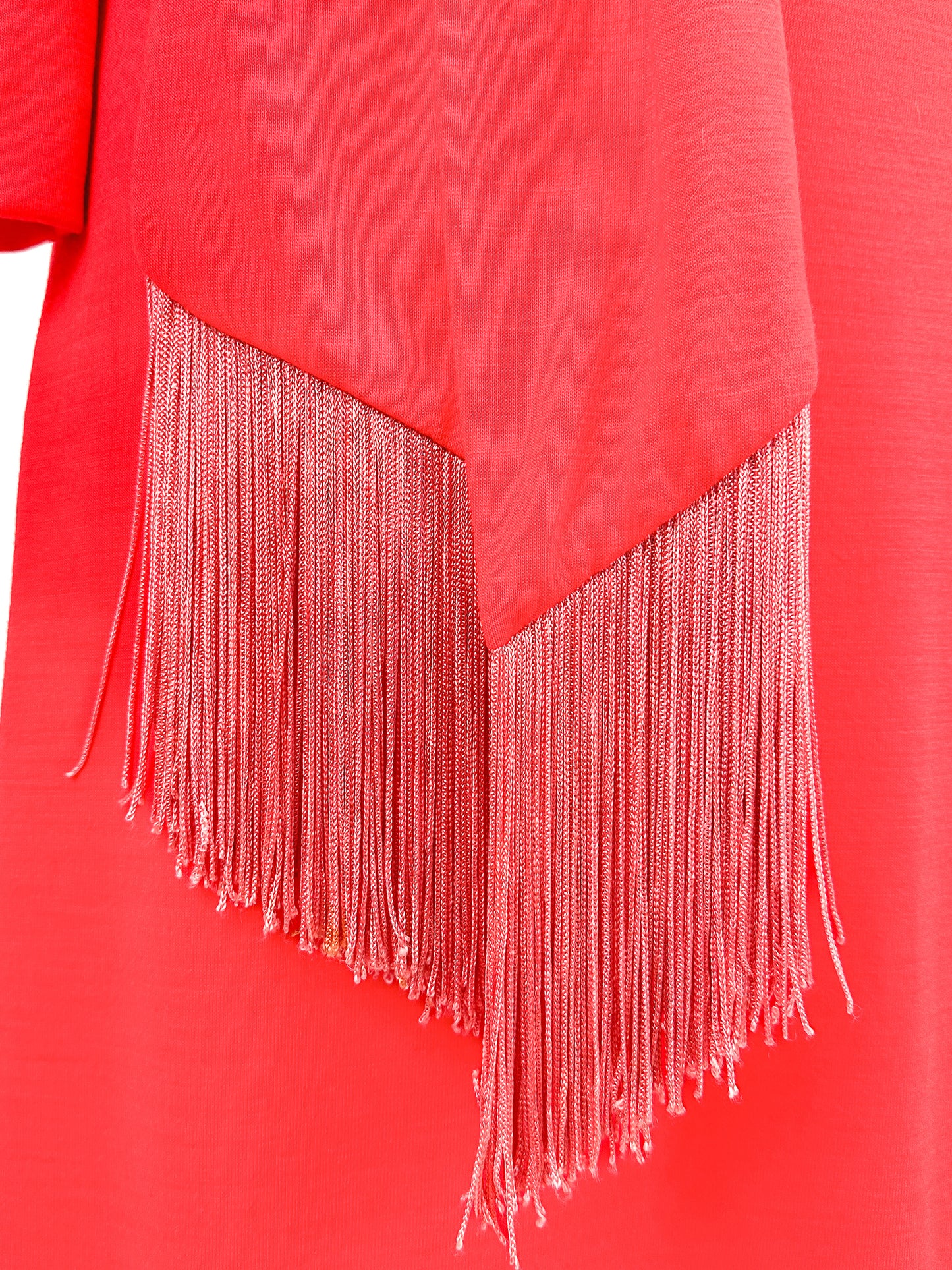 1960s Holiday Hostess Dress Red Dress with Fringe Belt / Waist 34