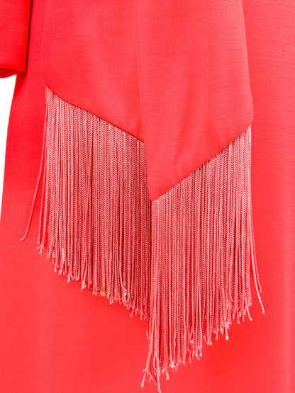 1960s Holiday Hostess Dress Red Dress with Fringe Belt / Waist 34