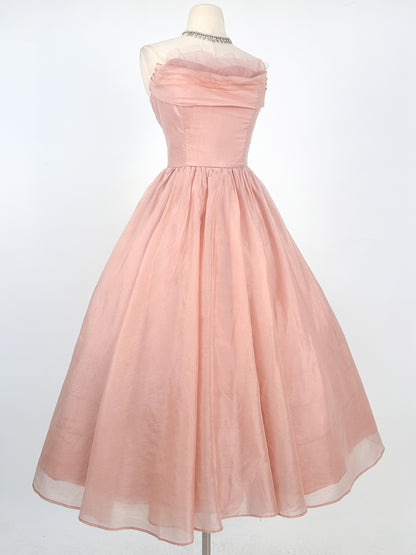 1950s Shimmery Mauve Organza and Tulle Gown / Waist 27