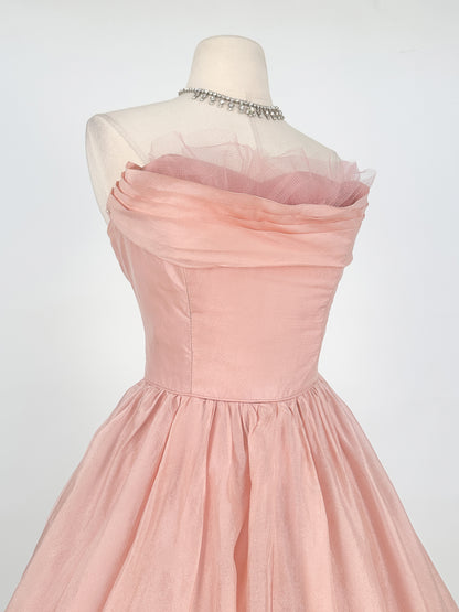 1950s Shimmery Mauve Organza and Tulle Gown / Waist 27