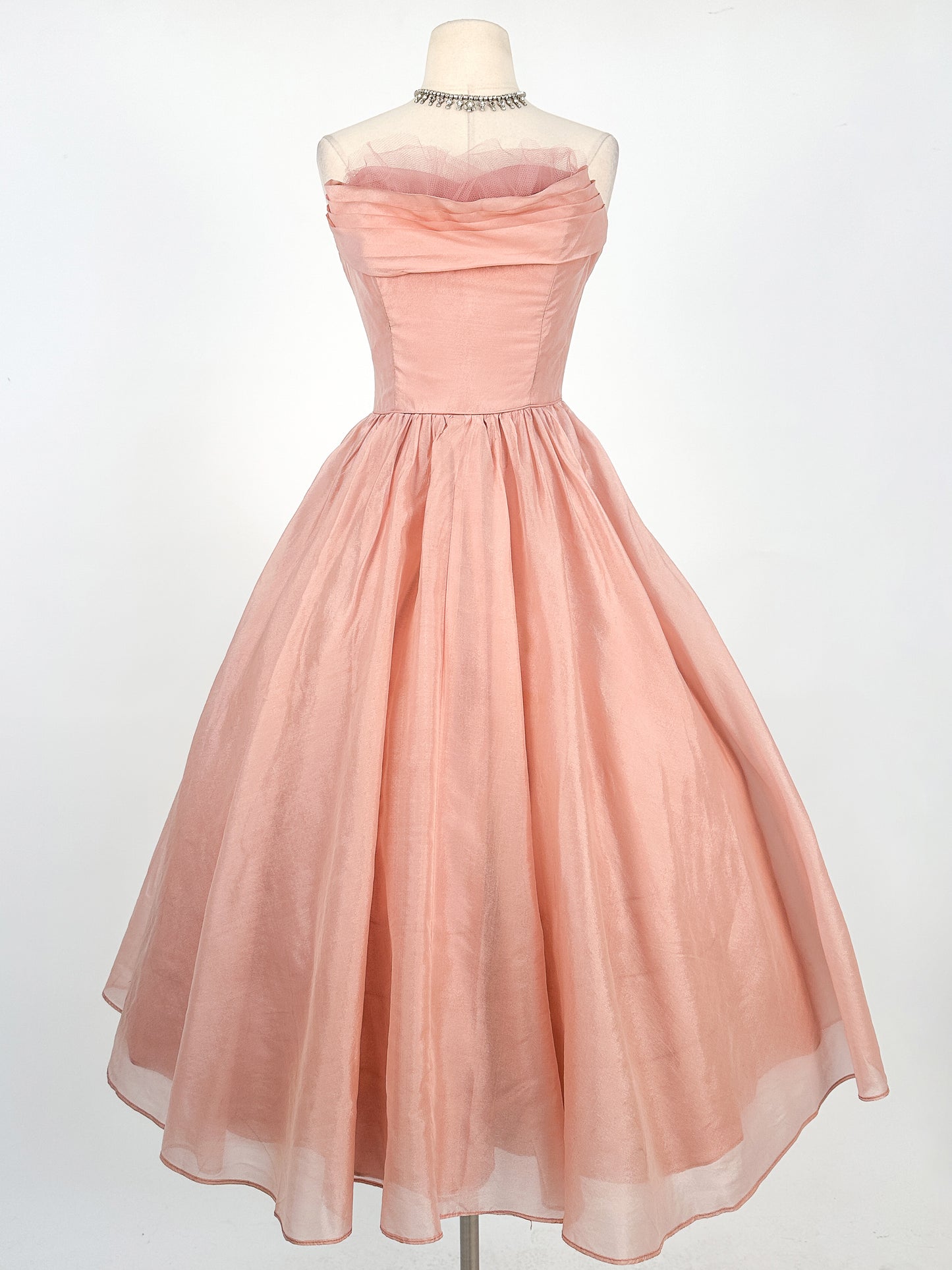 1950s Shimmery Mauve Organza and Tulle Gown / Waist 27