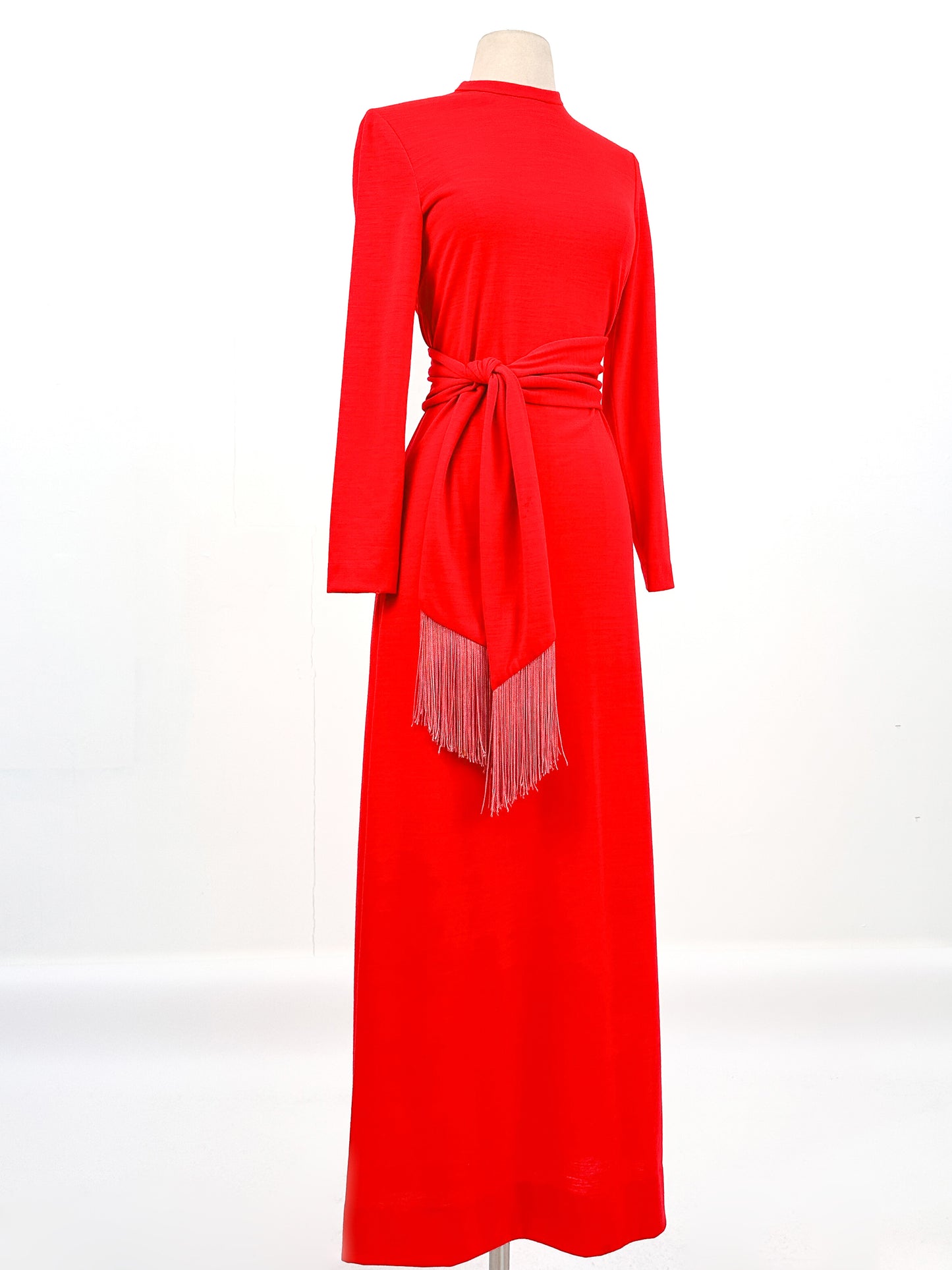 1960s Holiday Hostess Dress Red Dress with Fringe Belt / Waist 34