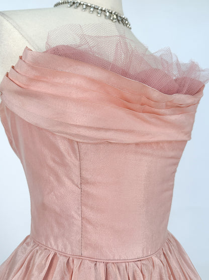 1950s Shimmery Mauve Organza and Tulle Gown / Waist 27