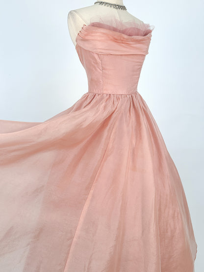 1950s Shimmery Mauve Organza and Tulle Gown / Waist 27