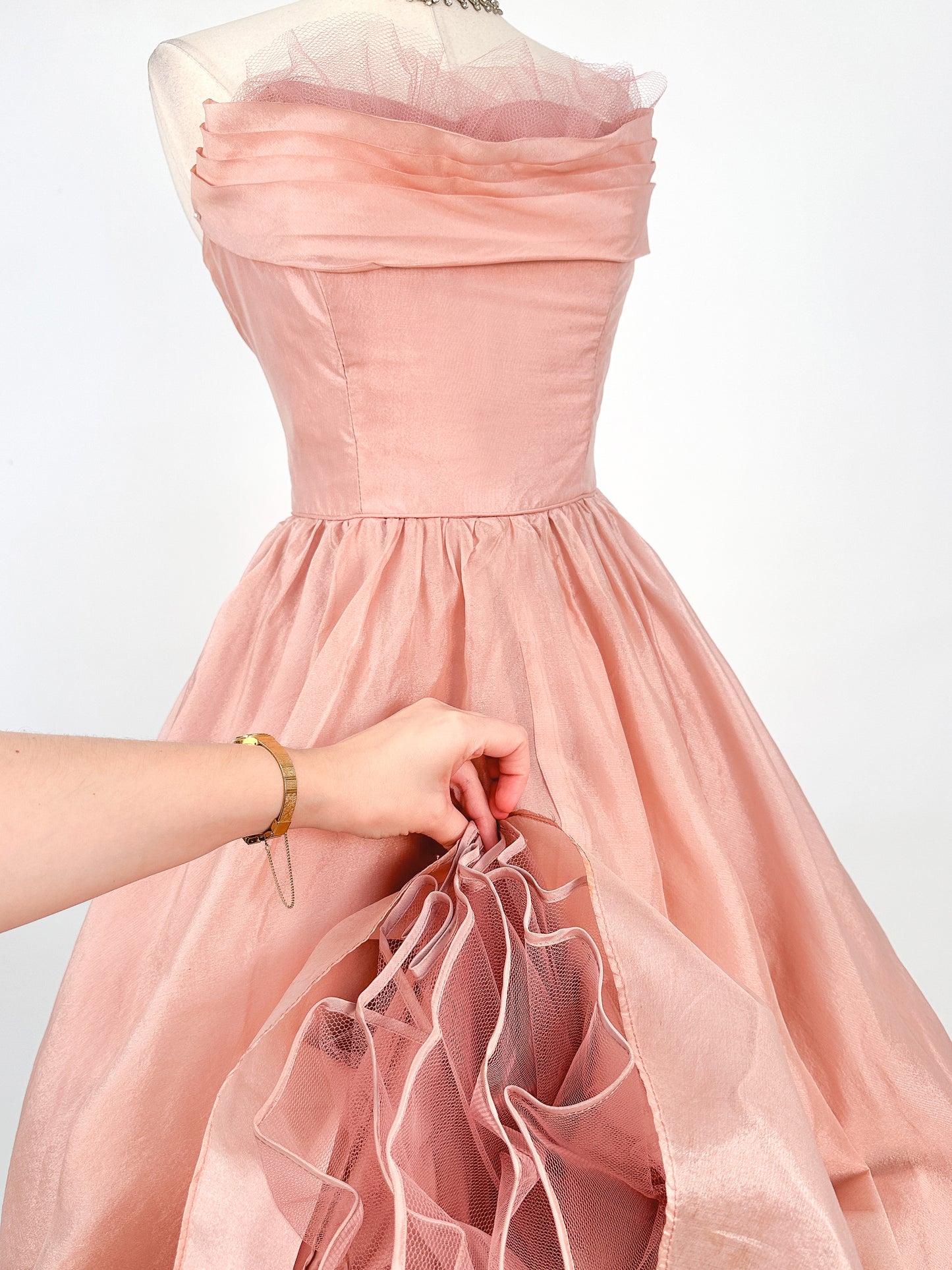 1950s Shimmery Mauve Organza and Tulle Gown / Waist 27