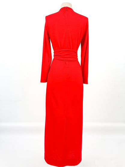 1960s Holiday Hostess Dress Red Dress with Fringe Belt / Waist 34