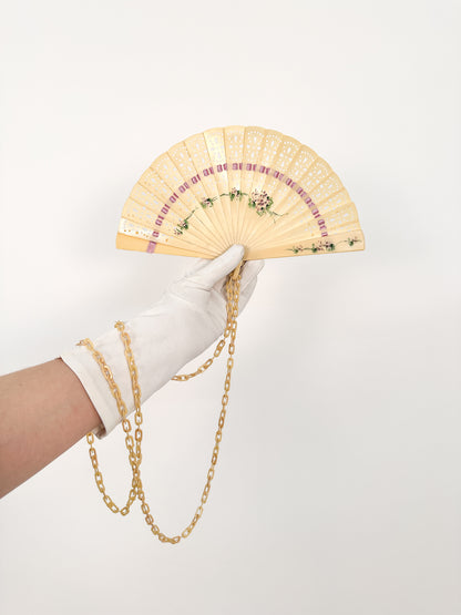 Early 1900s Hand Painted Celluloid Hand Fan with Lilacs