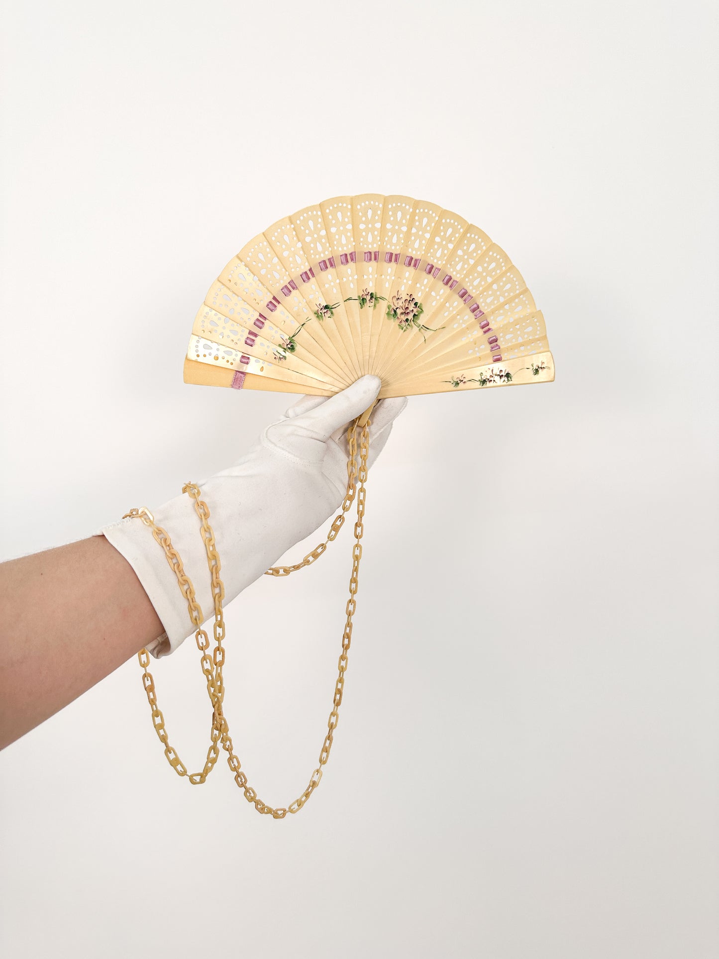 Early 1900s Hand Painted Celluloid Hand Fan with Lilacs