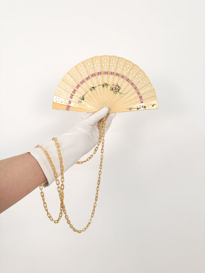 Early 1900s Hand Painted Celluloid Hand Fan with Lilacs
