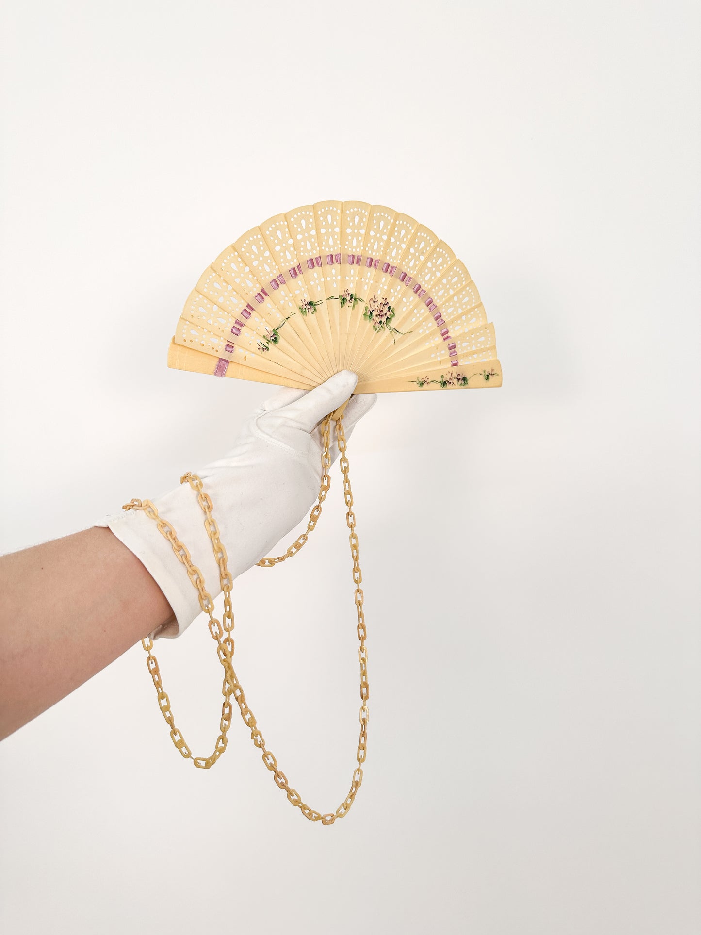 Early 1900s Hand Painted Celluloid Hand Fan with Lilacs