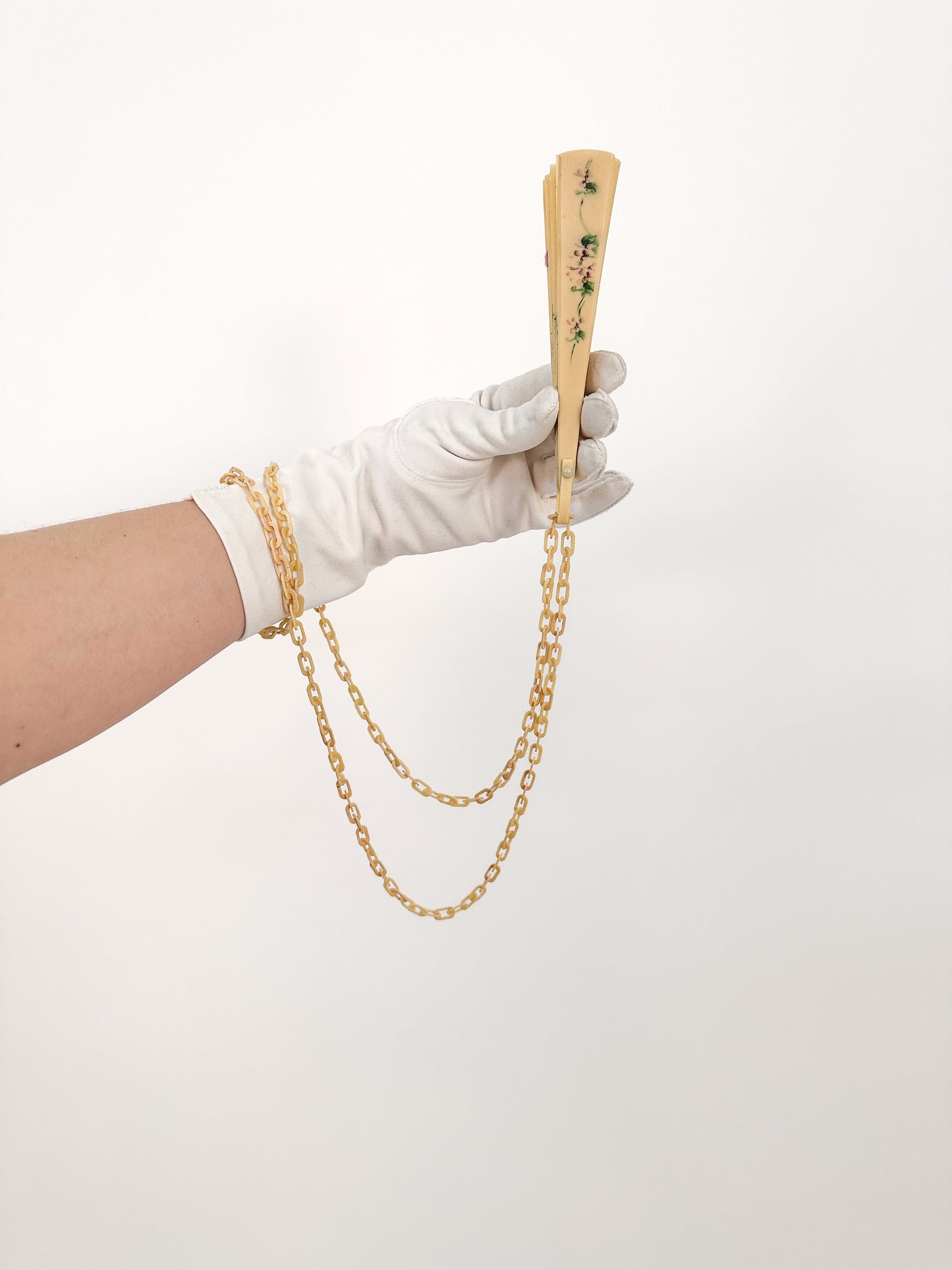 Early 1900s Hand Painted Celluloid Hand Fan with Lilacs