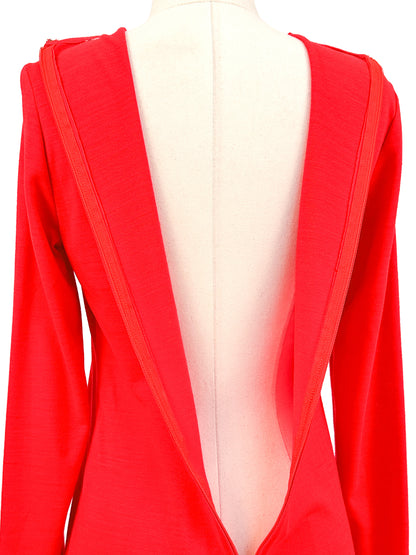 1960s Holiday Hostess Dress Red Dress with Fringe Belt / Waist 34