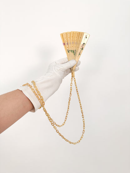 Early 1900s Hand Painted Celluloid Hand Fan with Lilacs