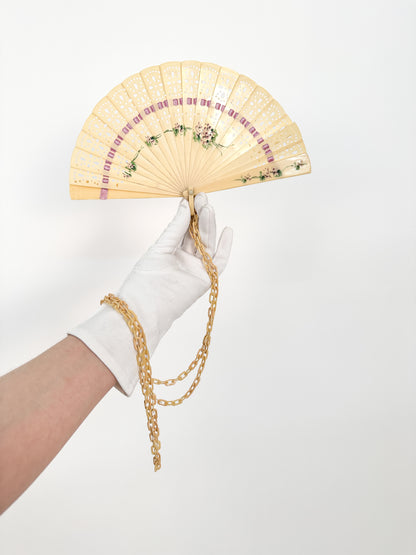 Early 1900s Hand Painted Celluloid Hand Fan with Lilacs