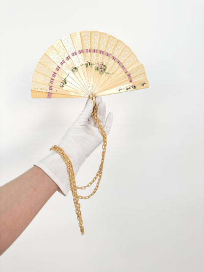 Early 1900s Hand Painted Celluloid Hand Fan with Lilacs