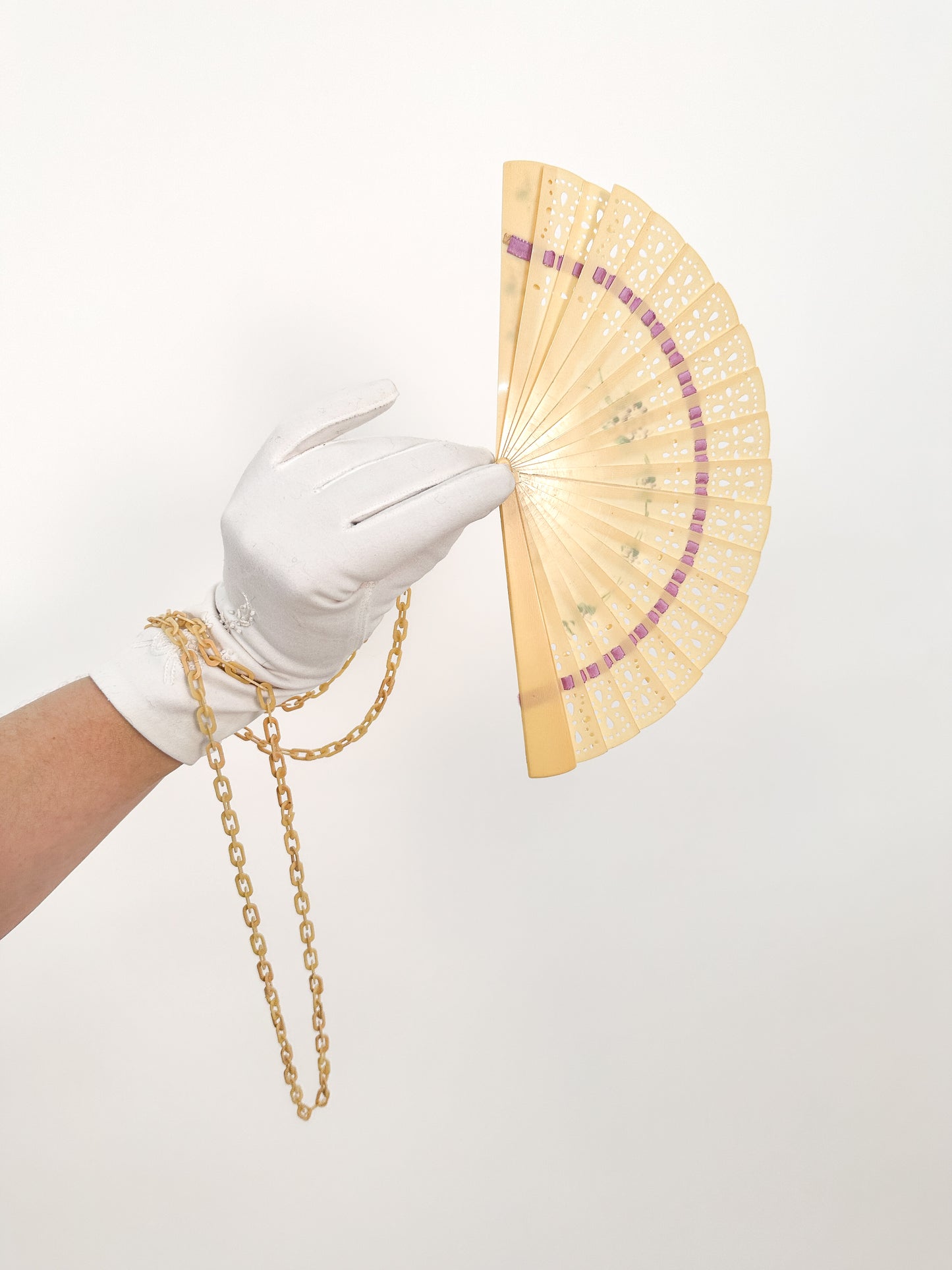 Early 1900s Hand Painted Celluloid Hand Fan with Lilacs
