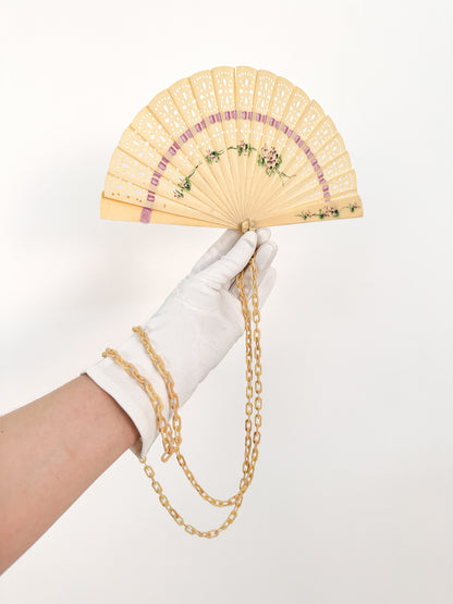 Early 1900s Hand Painted Celluloid Hand Fan with Lilacs