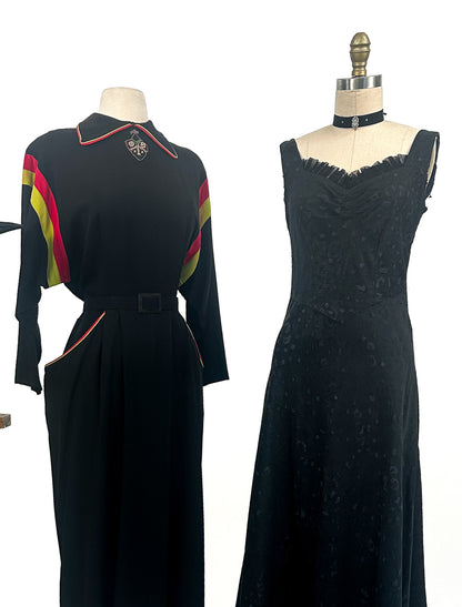 1940s Stunning Color Bloacked Rayon Crepe Dress / Waist 30