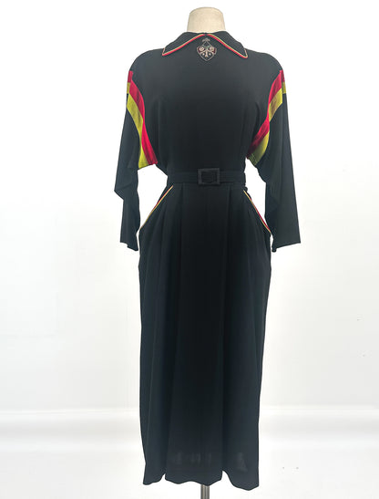 1940s Stunning Color Bloacked Rayon Crepe Dress / Waist 30