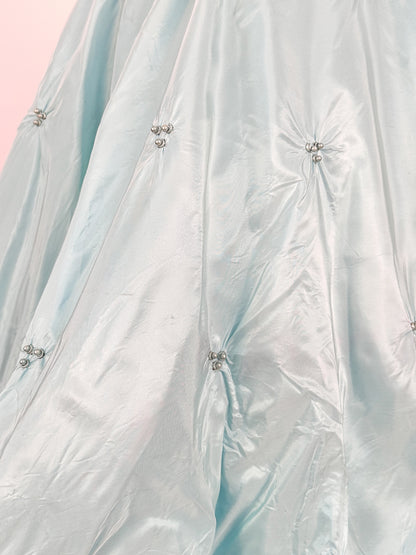 1950s Icy Blue Satin Tulle Party Dress with Pearls / Waist 26