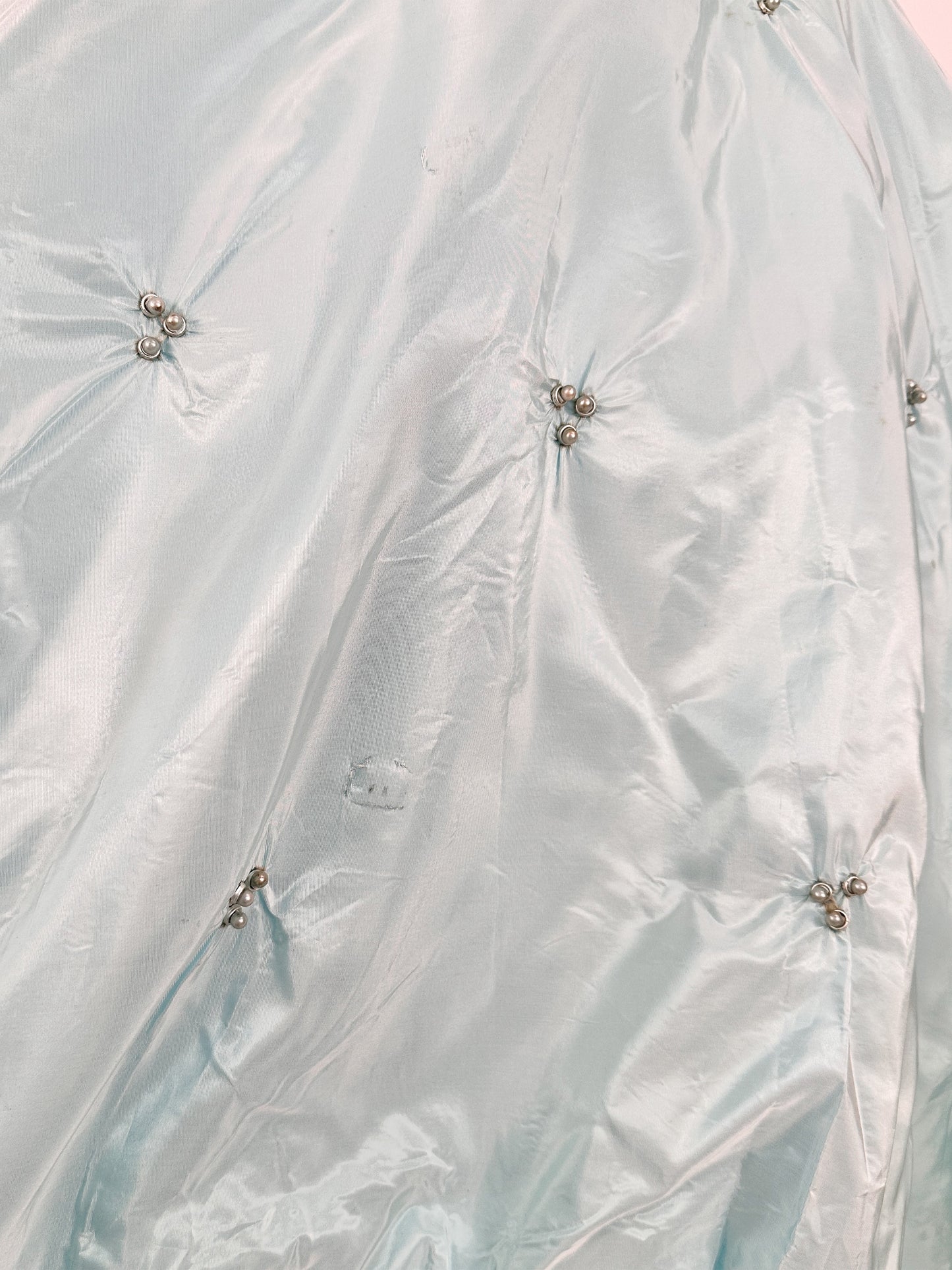 1950s Icy Blue Satin Tulle Party Dress with Pearls / Waist 26