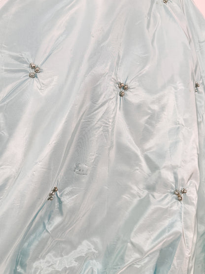 1950s Icy Blue Satin Tulle Party Dress with Pearls / Waist 26