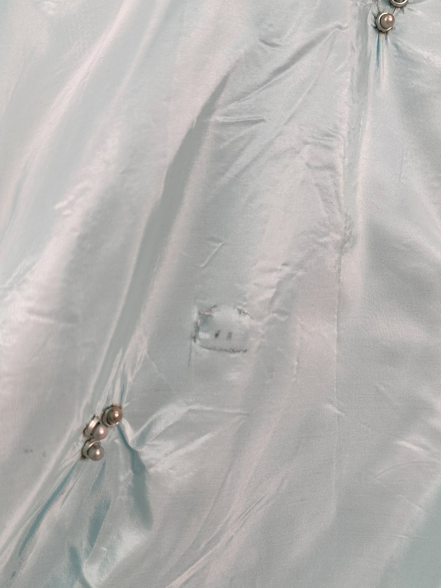 1950s Icy Blue Satin Tulle Party Dress with Pearls / Waist 26