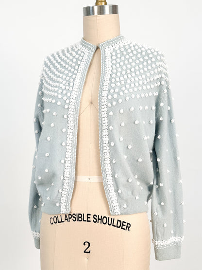 1950s Icy Blue Beaded Sweater / Fits up to a Bust 42-44