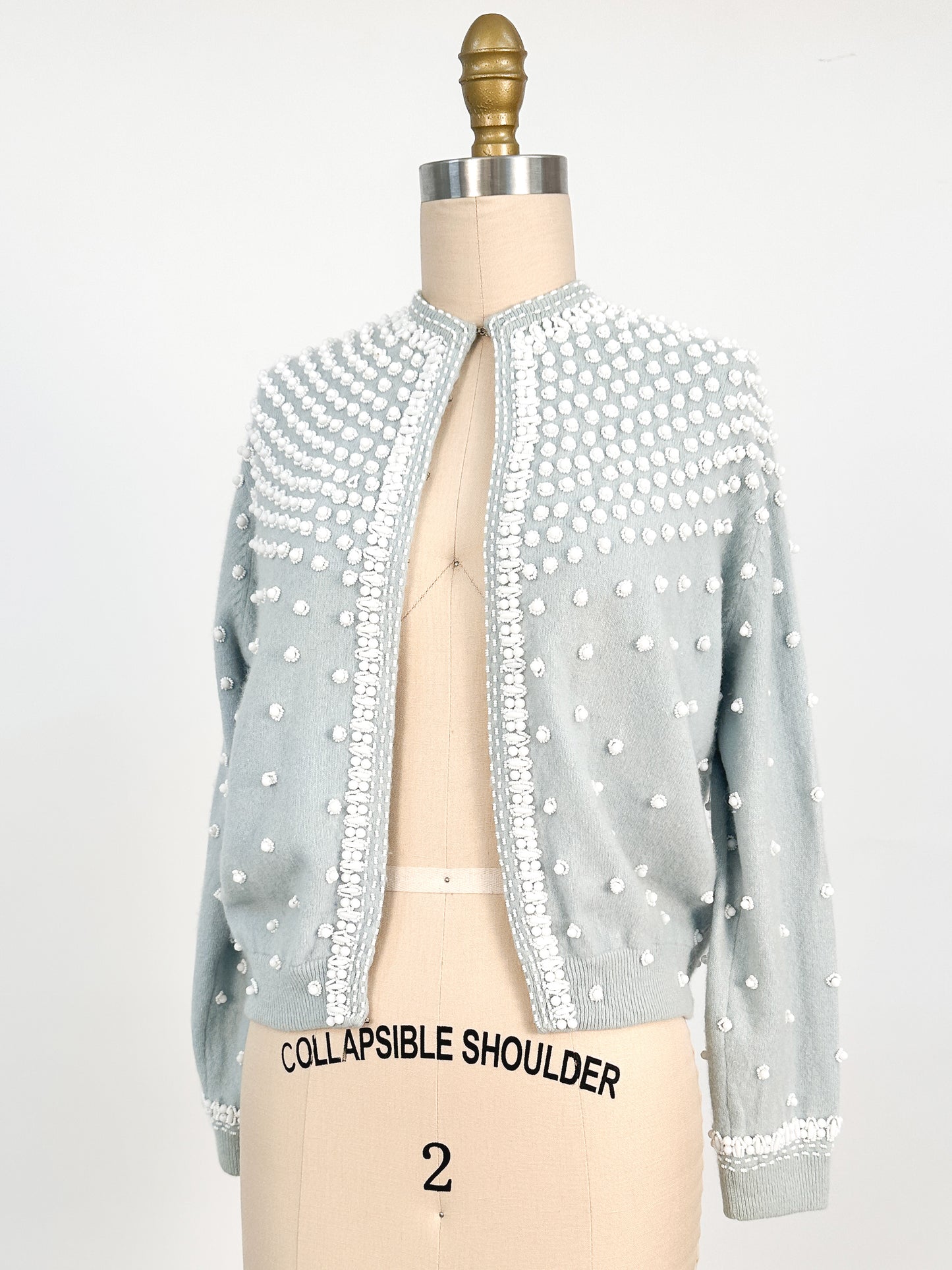 1950s Icy Blue Beaded Sweater / Fits up to a Bust 42-44