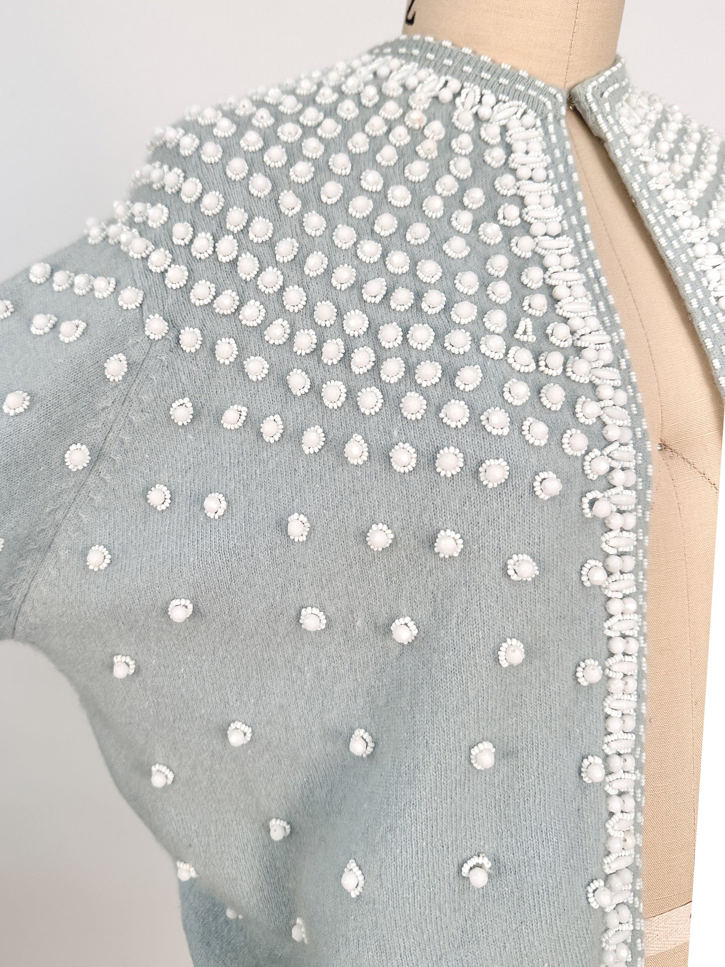 1950s Icy Blue Beaded Sweater / Fits up to a Bust 42-44