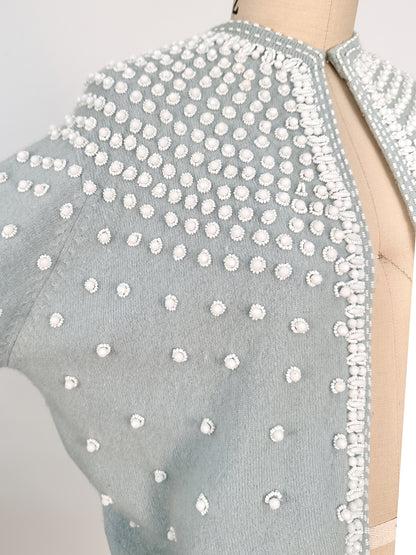 1950s Icy Blue Beaded Sweater / Fits up to a Bust 42-44