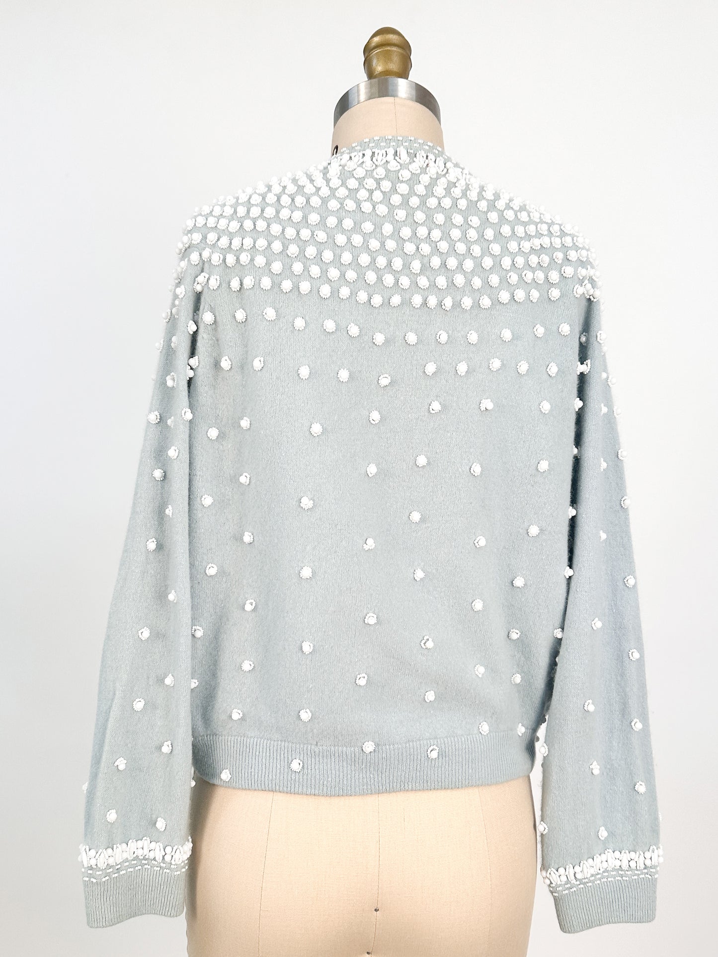 1950s Icy Blue Beaded Sweater / Fits up to a Bust 42-44