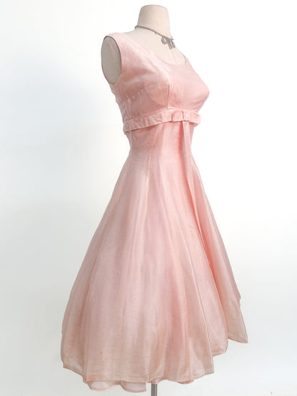 1950s Pretty in Soft Pink Organza Party Dress / Small