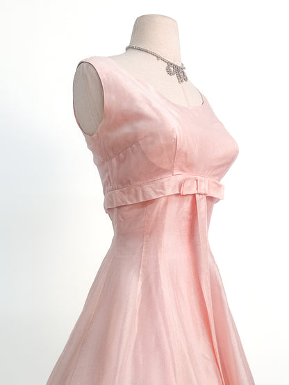 1950s Pretty in Soft Pink Organza Party Dress / Small