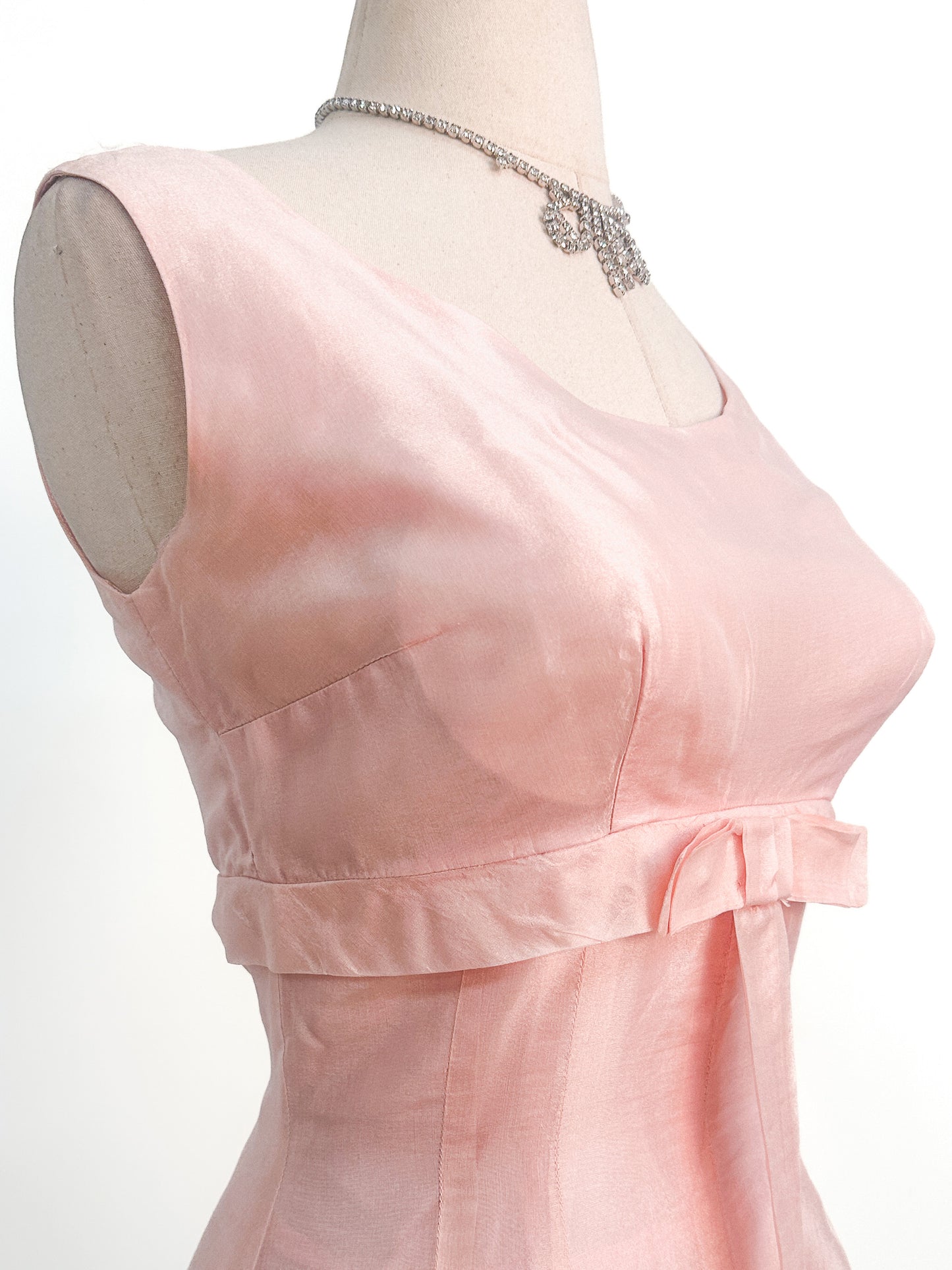 1950s Pretty in Soft Pink Organza Party Dress / Small