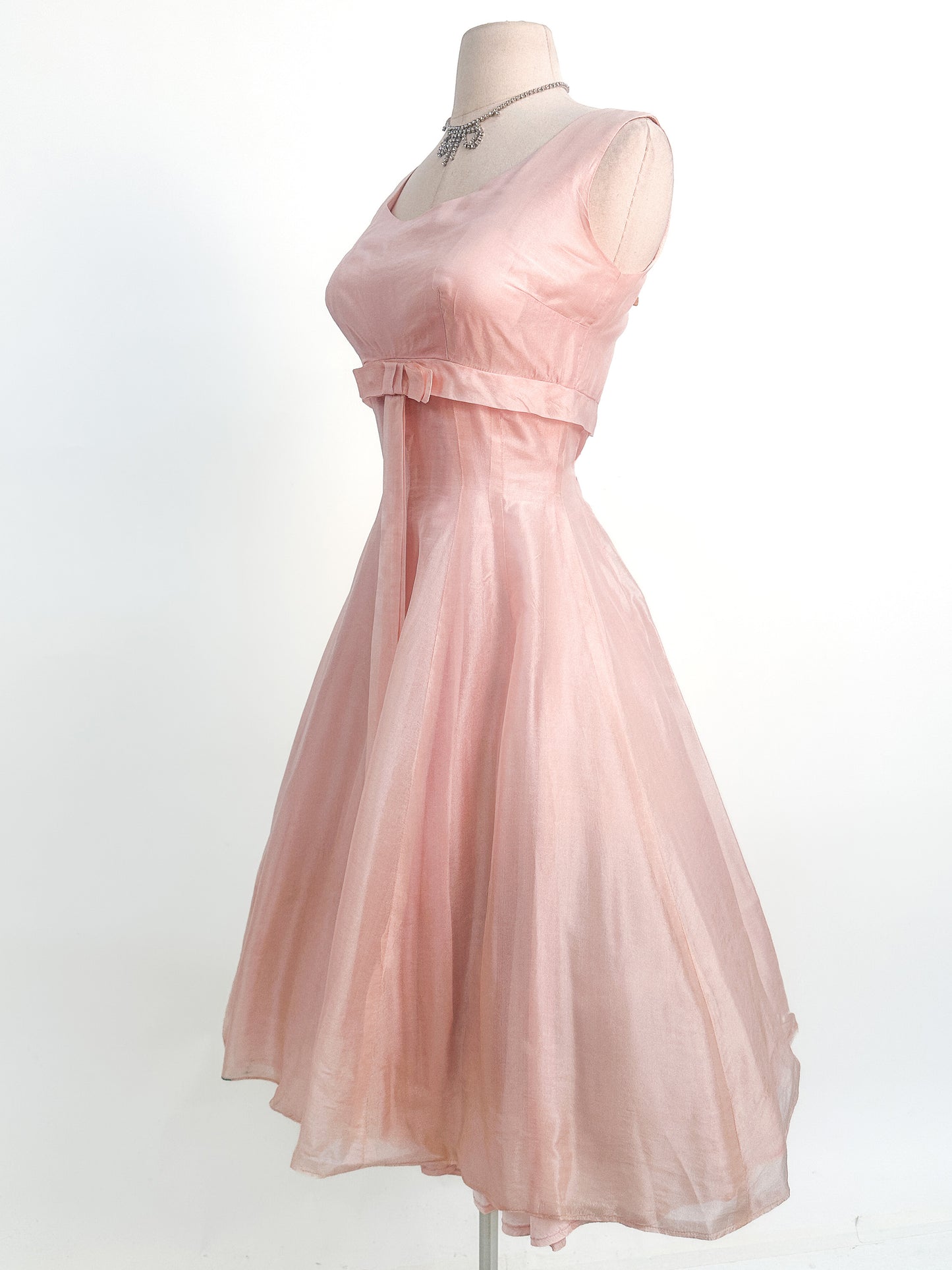 1950s Pretty in Soft Pink Organza Party Dress / Small