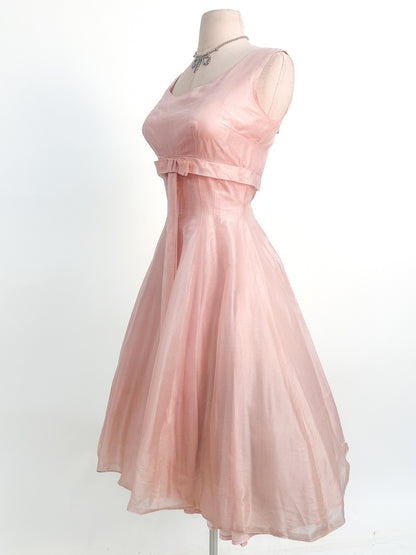 1950s Pretty in Soft Pink Organza Party Dress / Small