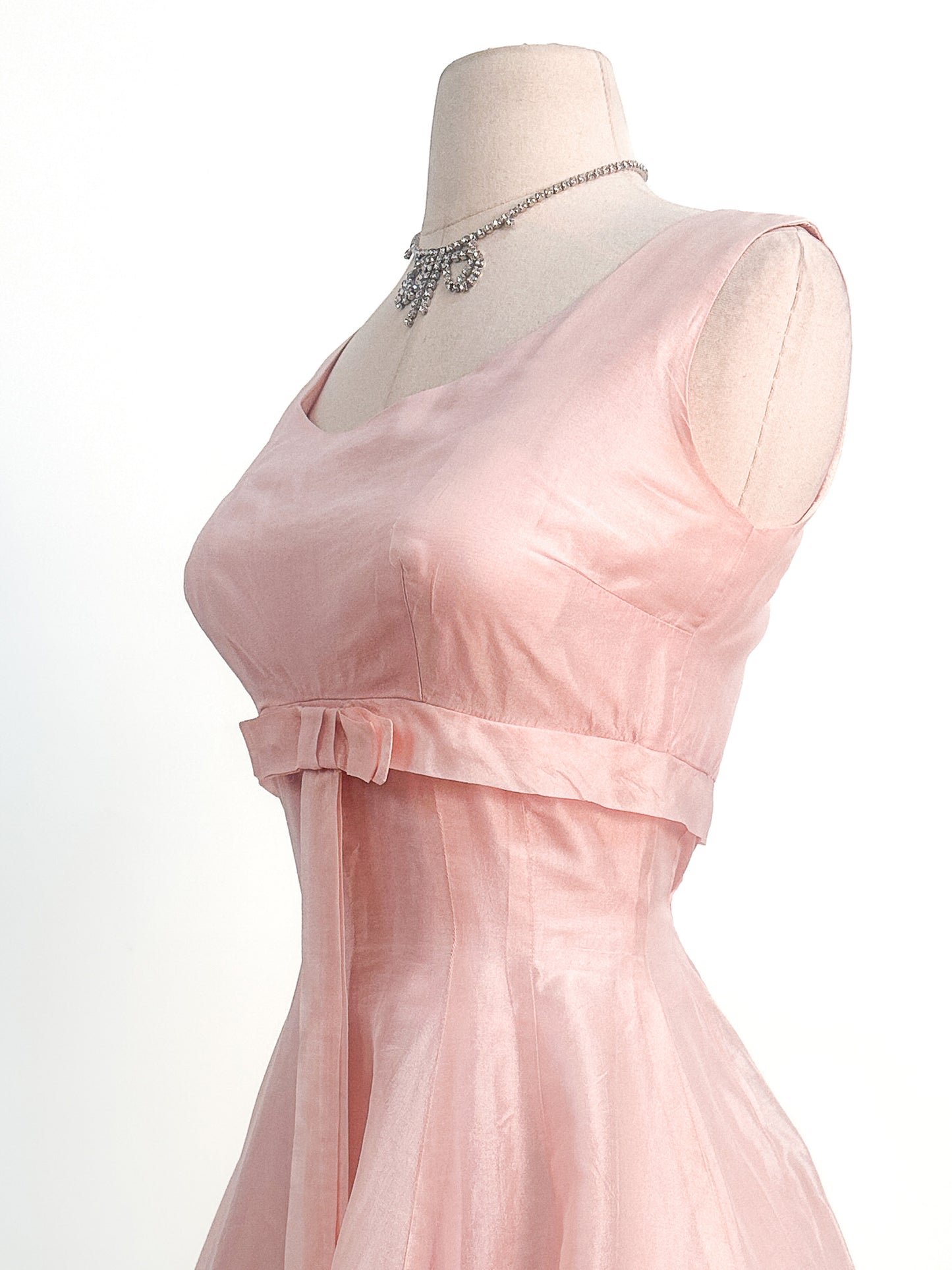 1950s Pretty in Soft Pink Organza Party Dress / Small